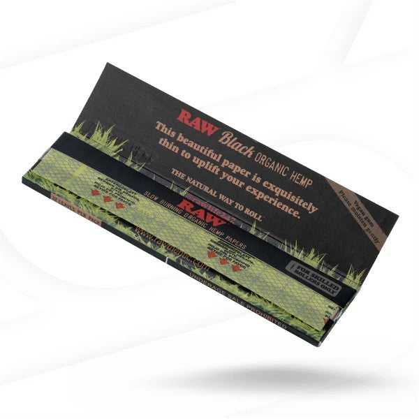ورق لفّ سجائر RAW أسود رفيع من القنب العضوي، مقاس كبير
