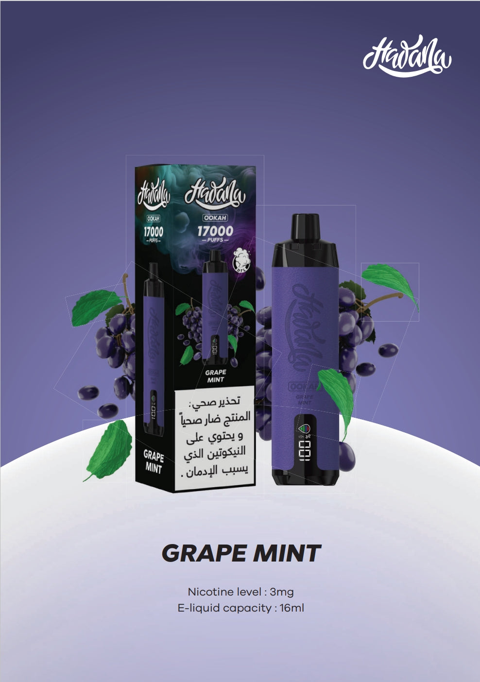 شيشة هوانا عنب نعناع 17K موش HAOANA 17K .. 3MG